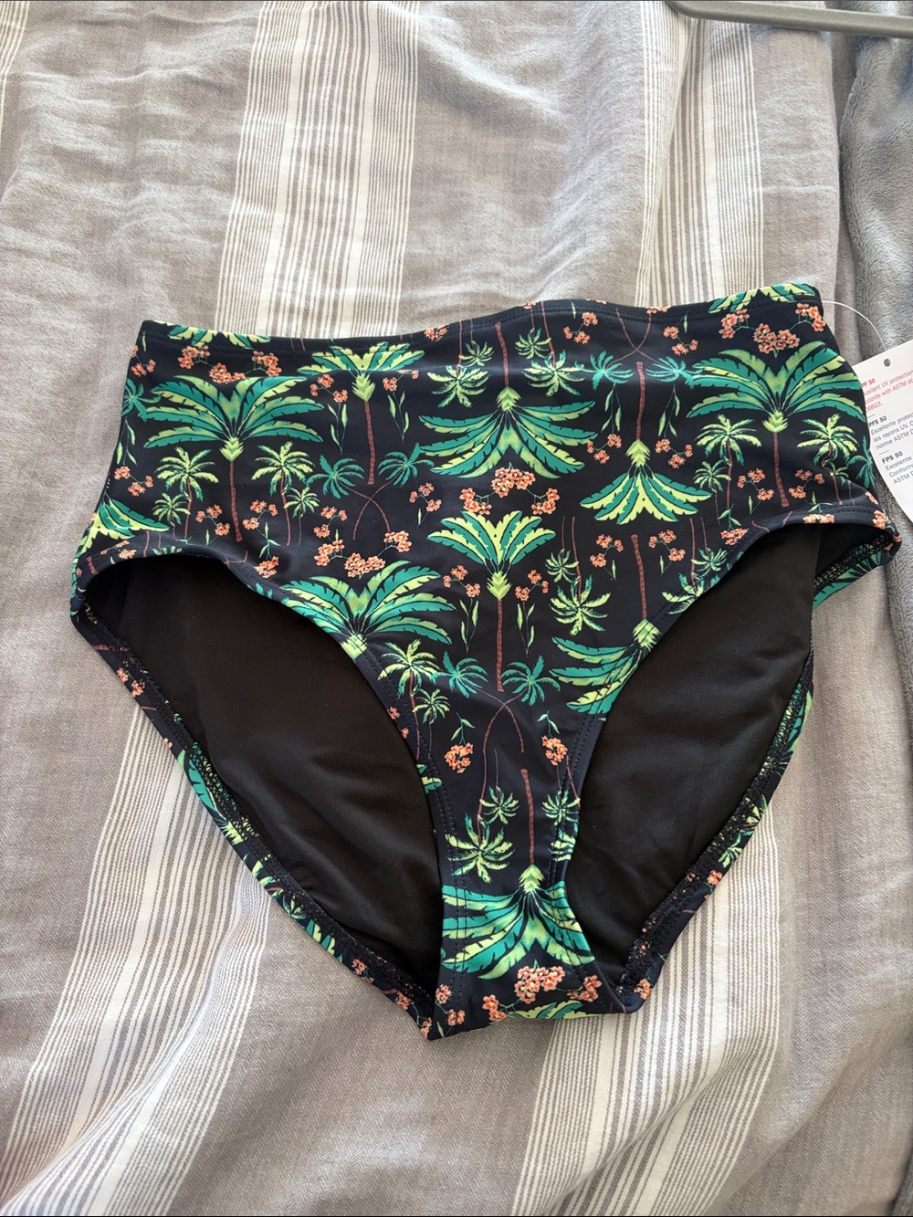 Old Navy Black High-Waist Bikini Bottom with Green Palm Print